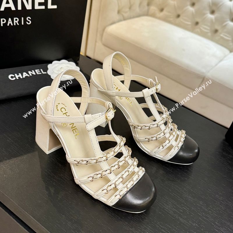 Chanel Calfskin Leather Chain Heel Sandals 8cm White 2025 G46956 (MD-251223075)