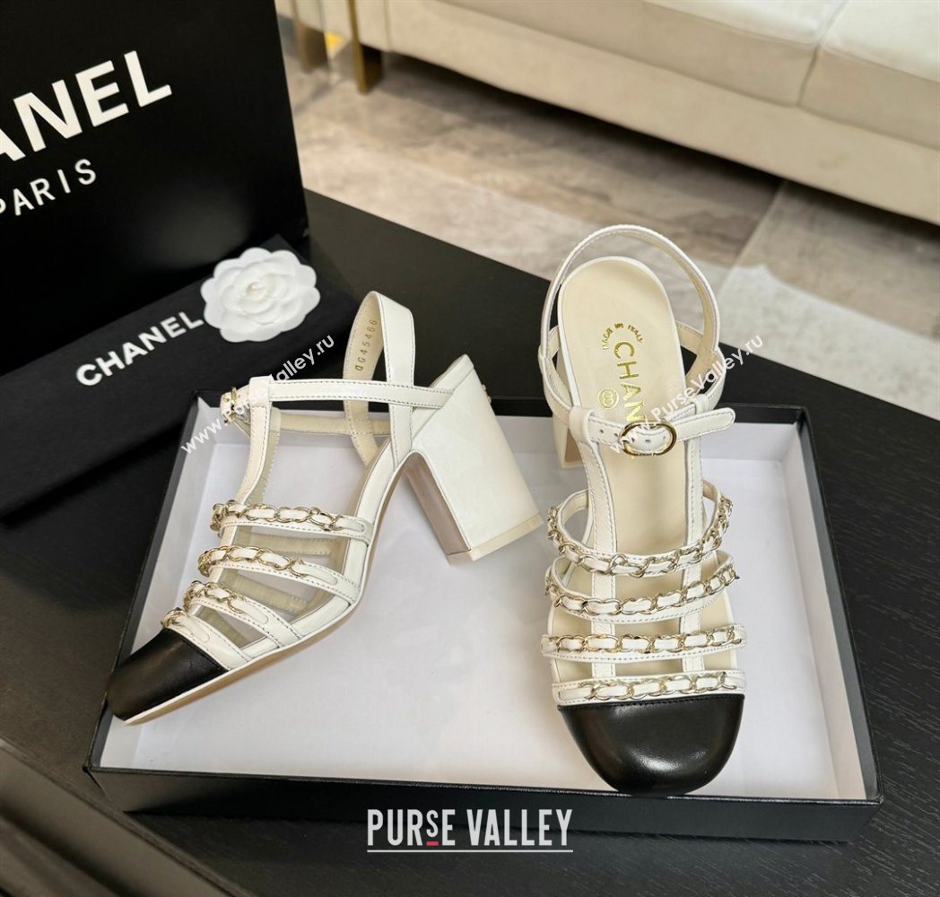 Chanel Calfskin Leather Chain Heel Sandals 8cm White 2025 G46956 (MD-251223075)