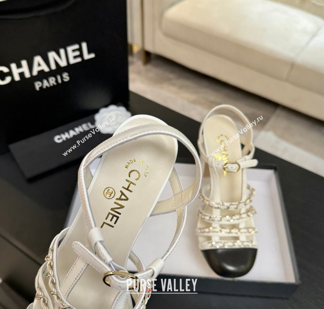 Chanel Calfskin Leather Chain Heel Sandals 8cm White 2025 G46956 (MD-251223075)