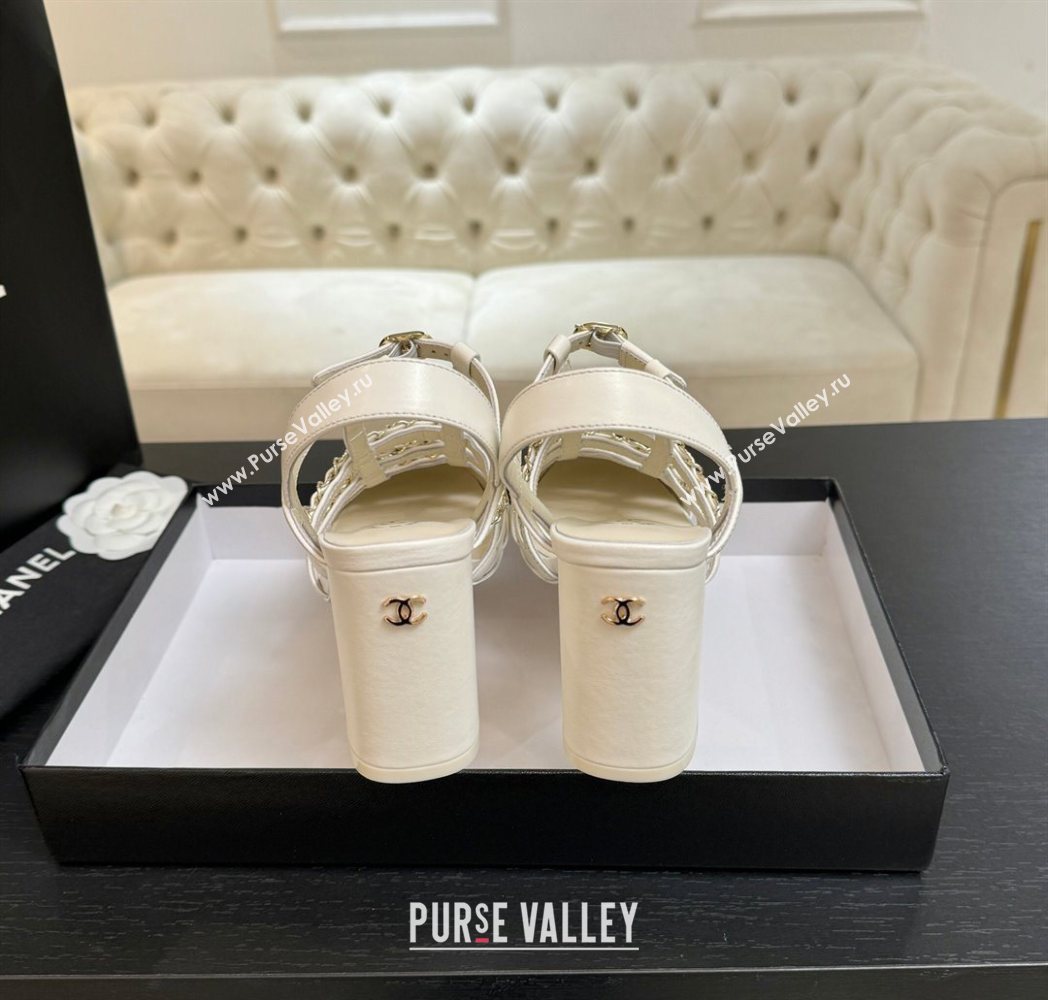 Chanel Calfskin Leather Chain Heel Sandals 8cm White 2025 G46956 (MD-251223075)