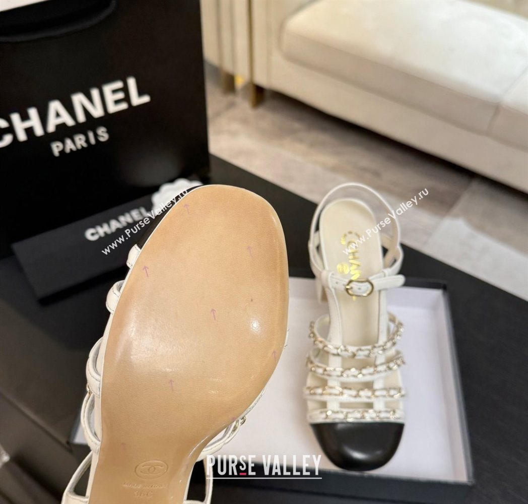 Chanel Calfskin Leather Chain Heel Sandals 8cm White 2025 G46956 (MD-251223075)