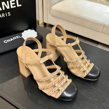 Chanel Calfskin Leather Chain Heel Sandals 8cm Beige 2025 G46956 (MD-251223076)