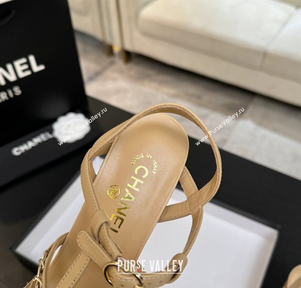 Chanel Calfskin Leather Chain Heel Sandals 8cm Beige 2025 G46956 (MD-251223076)