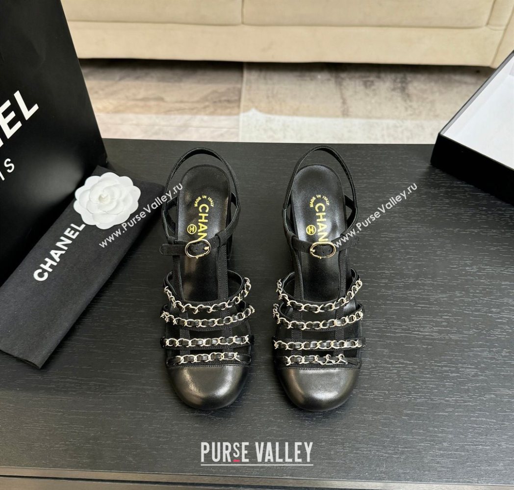 Chanel Fabric Chain Heel Sandals 8cm Black 2025 G46956 (MD-251223077)