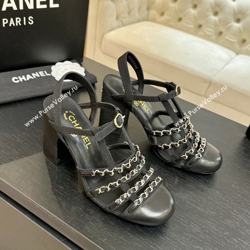 Chanel Fabric Chain Heel Sandals 8cm Black 2025 G46956 (MD-251223077)