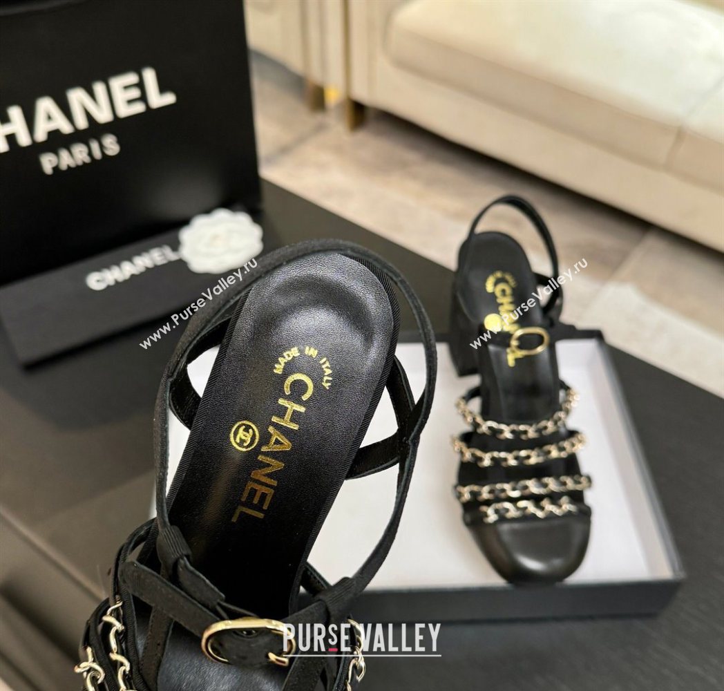 Chanel Fabric Chain Heel Sandals 8cm Black 2025 G46956 (MD-251223077)