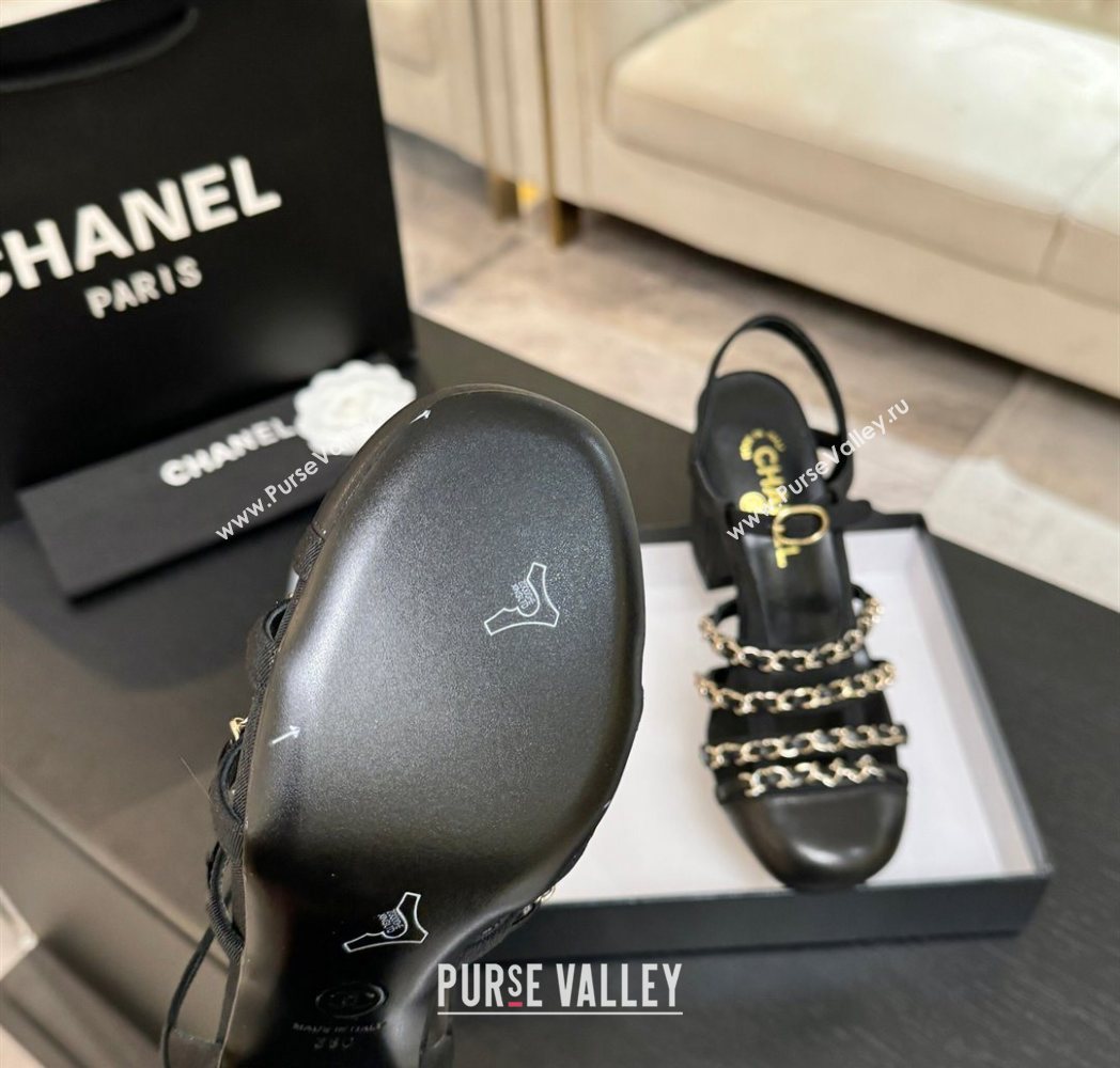 Chanel Fabric Chain Heel Sandals 8cm Black 2025 G46956 (MD-251223077)