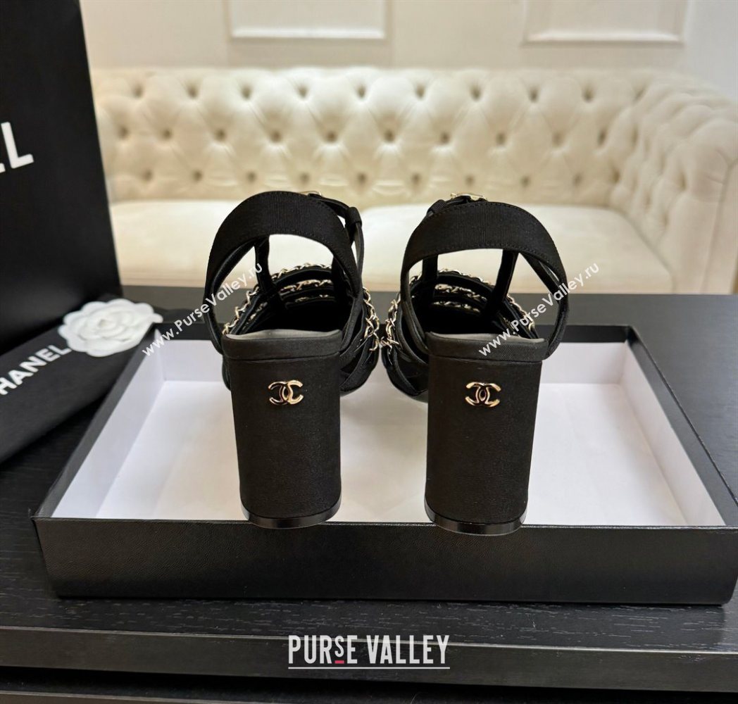 Chanel Fabric Chain Heel Sandals 8cm Black 2025 G46956 (MD-251223077)