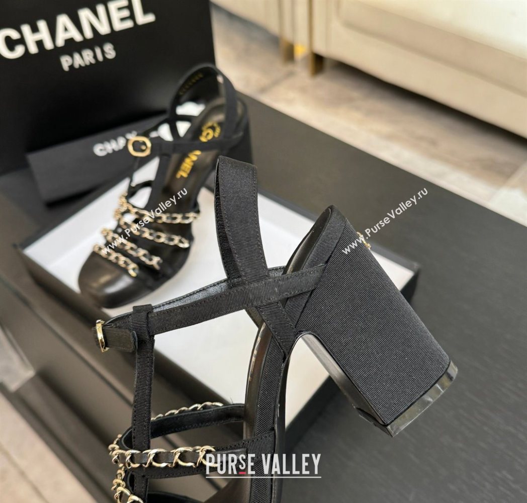 Chanel Fabric Chain Heel Sandals 8cm Black 2025 G46956 (MD-251223077)