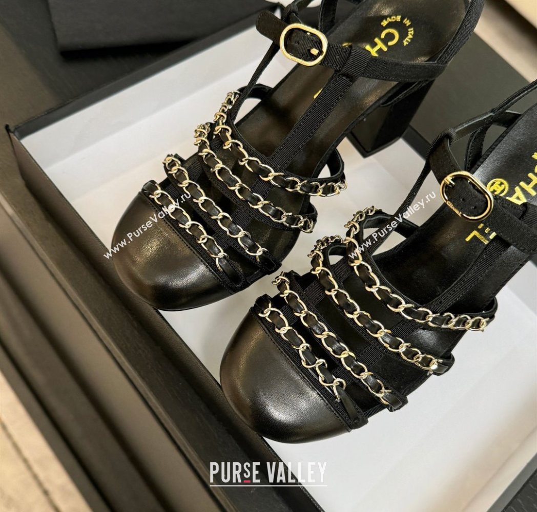 Chanel Fabric Chain Heel Sandals 8cm Black 2025 G46956 (MD-251223077)