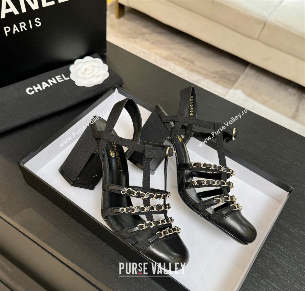 Chanel Fabric Chain Heel Sandals 8cm Black 2025 G46956 (MD-251223077)