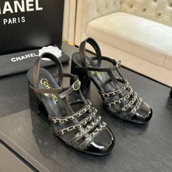 Chanel Calfskin Leather Chain Heel Sandals 8cm Black 2025 G46956 (MD-251223078)