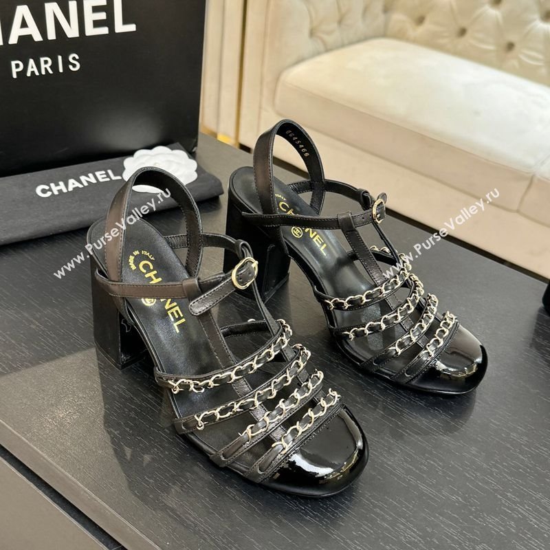 Chanel Calfskin Leather Chain Heel Sandals 8cm Black 2025 G46956 (MD-251223078)