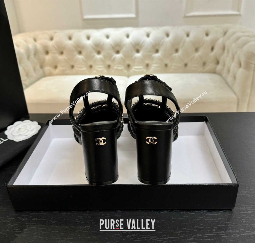 Chanel Calfskin Leather Chain Heel Sandals 8cm Black 2025 G46956 (MD-251223078)