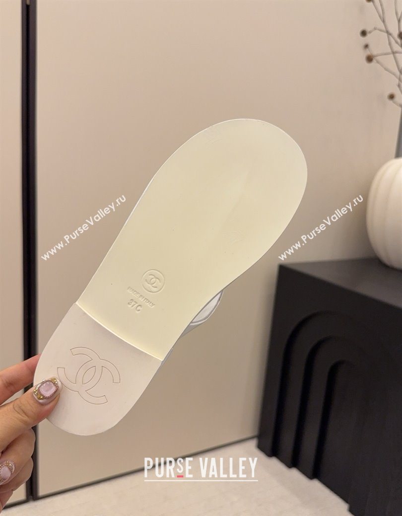 Chanel Calfskin Leather Flat Thongs Slide Sandal with Camellia Bloom White 2025 G46988 (MD-251223084)