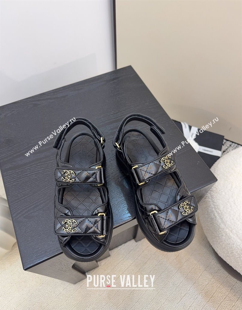 Chanel Shiny Calfskin Platform Sandals 5.5cm Black 2025 G46293 (MD-251223080)