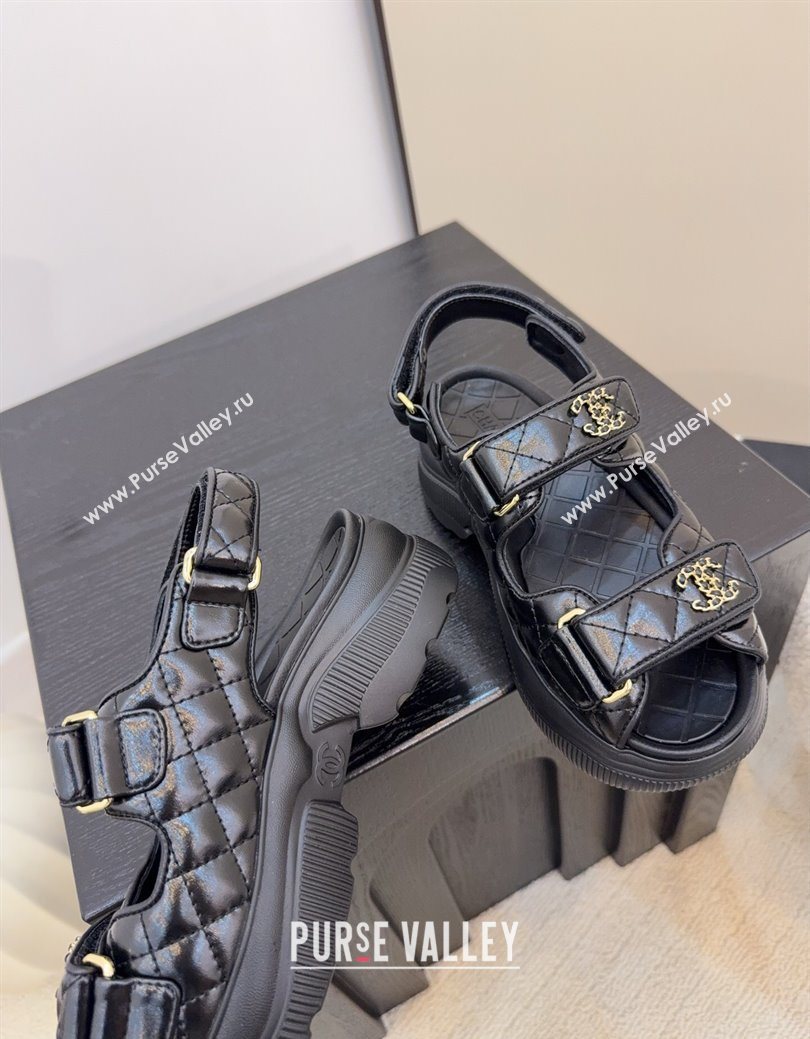 Chanel Shiny Calfskin Platform Sandals 5.5cm Black 2025 G46293 (MD-251223080)