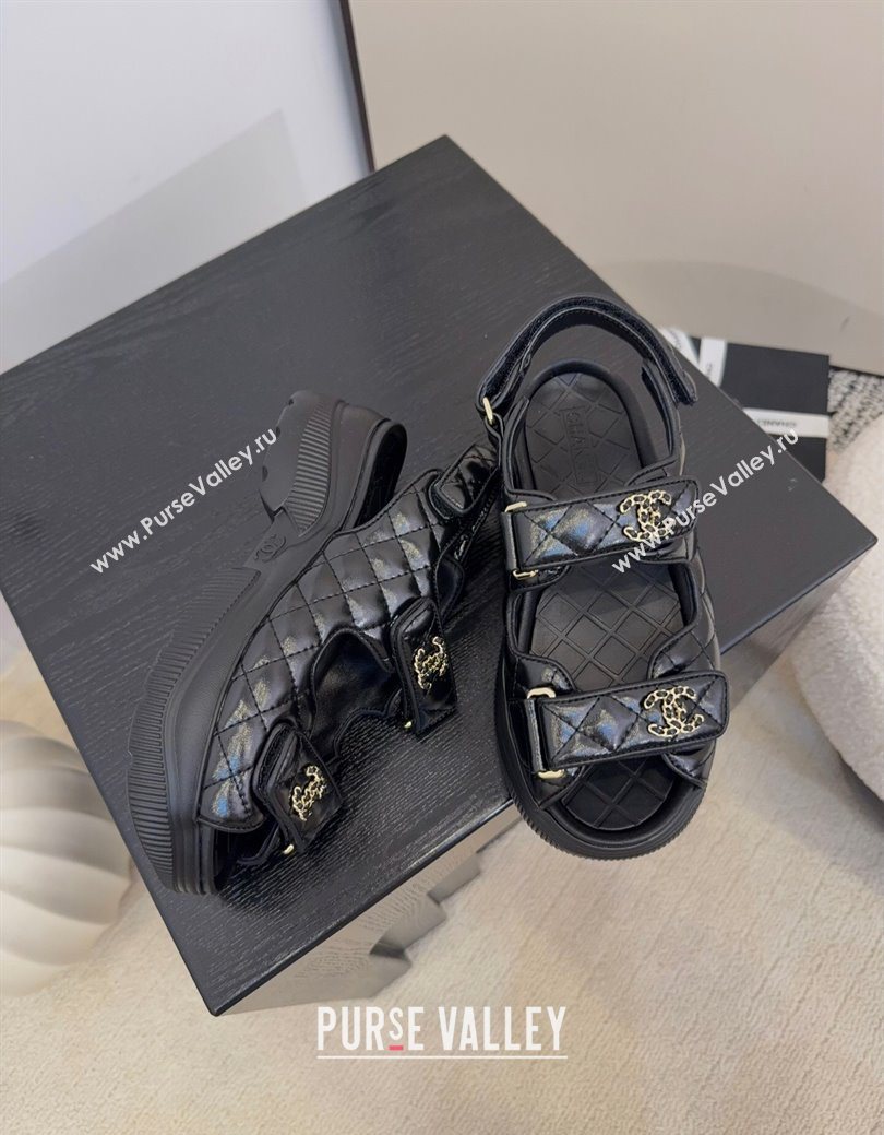 Chanel Shiny Calfskin Platform Sandals 5.5cm Black 2025 G46293 (MD-251223080)