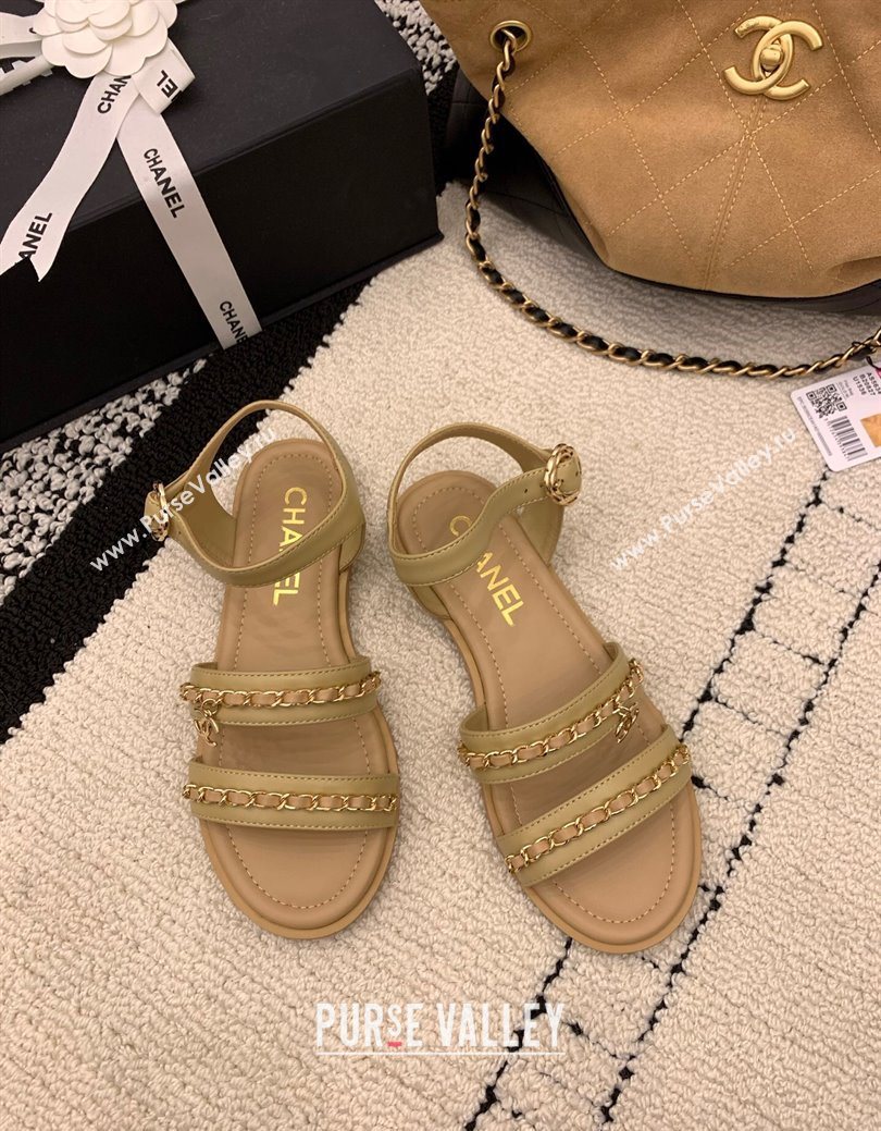 Chanel Calfskin Leather Flat Sandals with Chain Beige 2025 G46801 (MD-251223081)