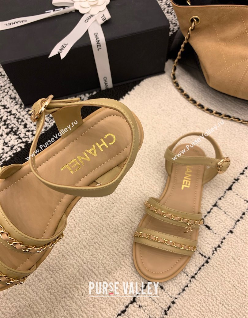 Chanel Calfskin Leather Flat Sandals with Chain Beige 2025 G46801 (MD-251223081)