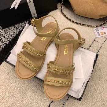 Chanel Calfskin Leather Flat Sandals with Chain Beige 2025 G46801 (MD-251223081)