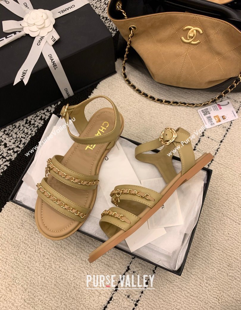 Chanel Calfskin Leather Flat Sandals with Chain Beige 2025 G46801 (MD-251223081)