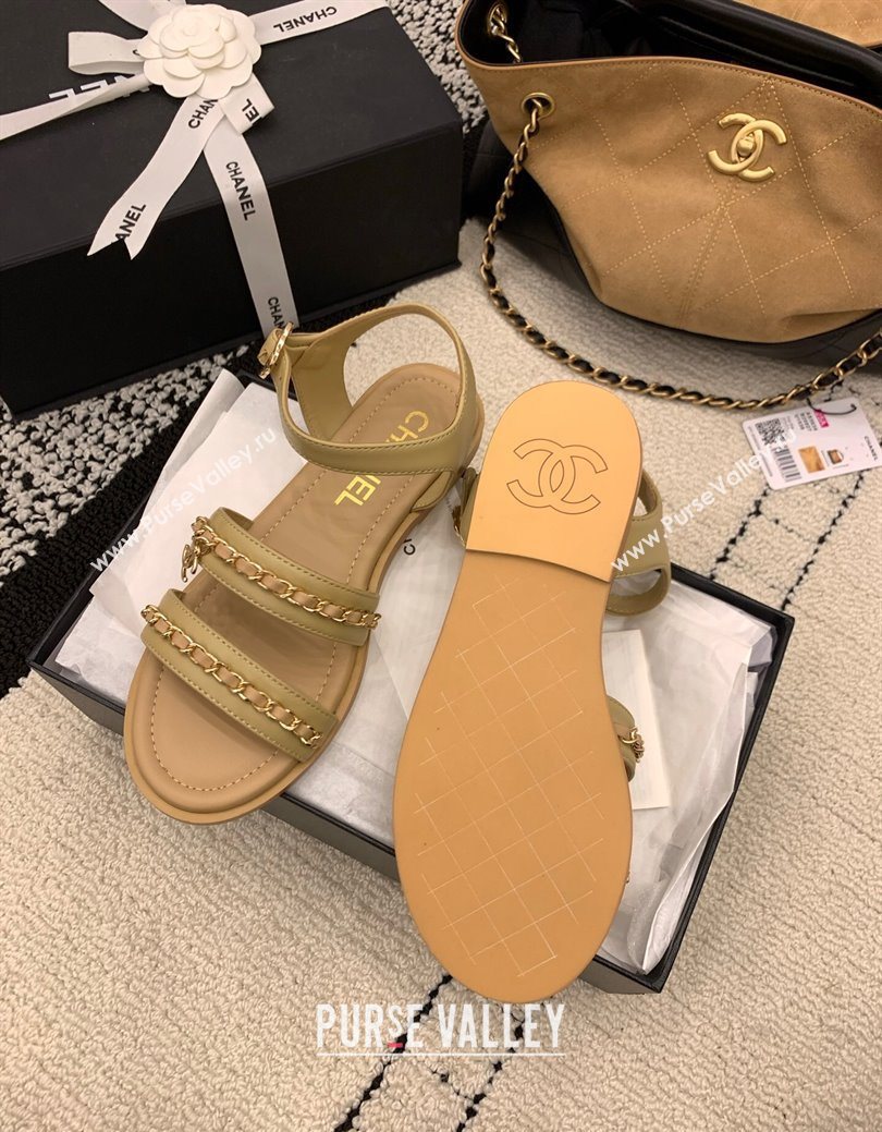 Chanel Calfskin Leather Flat Sandals with Chain Beige 2025 G46801 (MD-251223081)