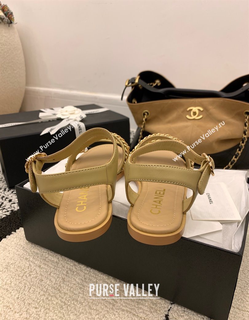 Chanel Calfskin Leather Flat Sandals with Chain Beige 2025 G46801 (MD-251223081)