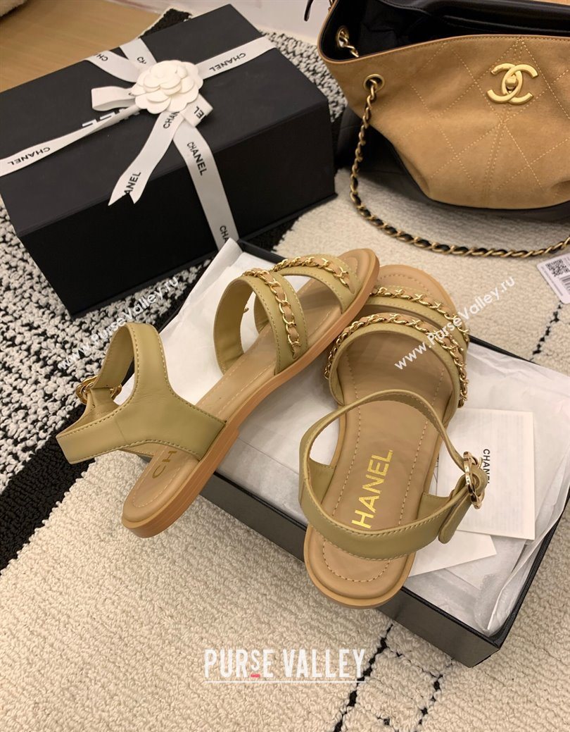 Chanel Calfskin Leather Flat Sandals with Chain Beige 2025 G46801 (MD-251223081)