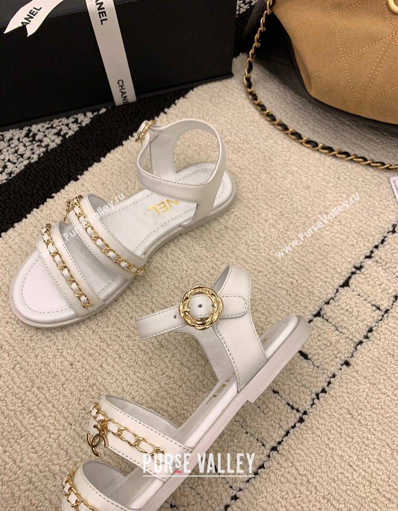 Chanel Calfskin Leather Flat Sandals with Chain White 2025 G46801 (MD-251223087)