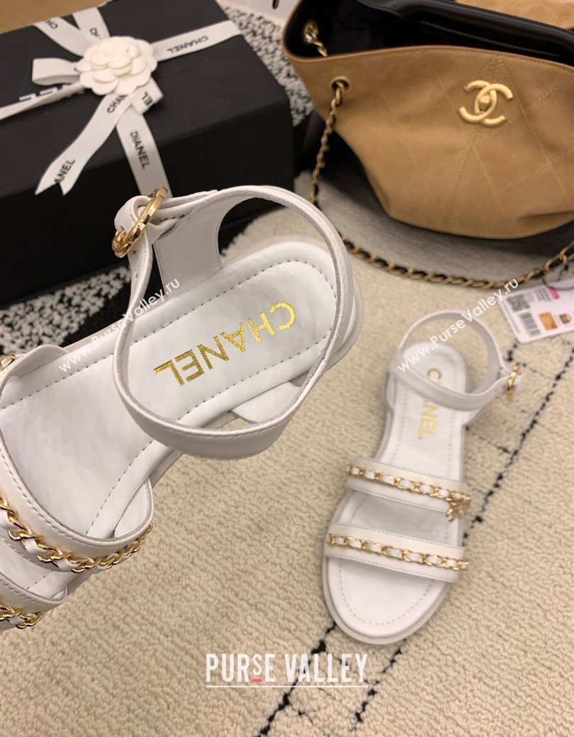 Chanel Calfskin Leather Flat Sandals with Chain White 2025 G46801 (MD-251223087)