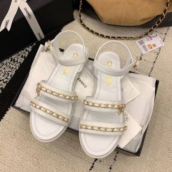 Chanel Calfskin Leather Flat Sandals with Chain White 2025 G46801 (MD-251223087)