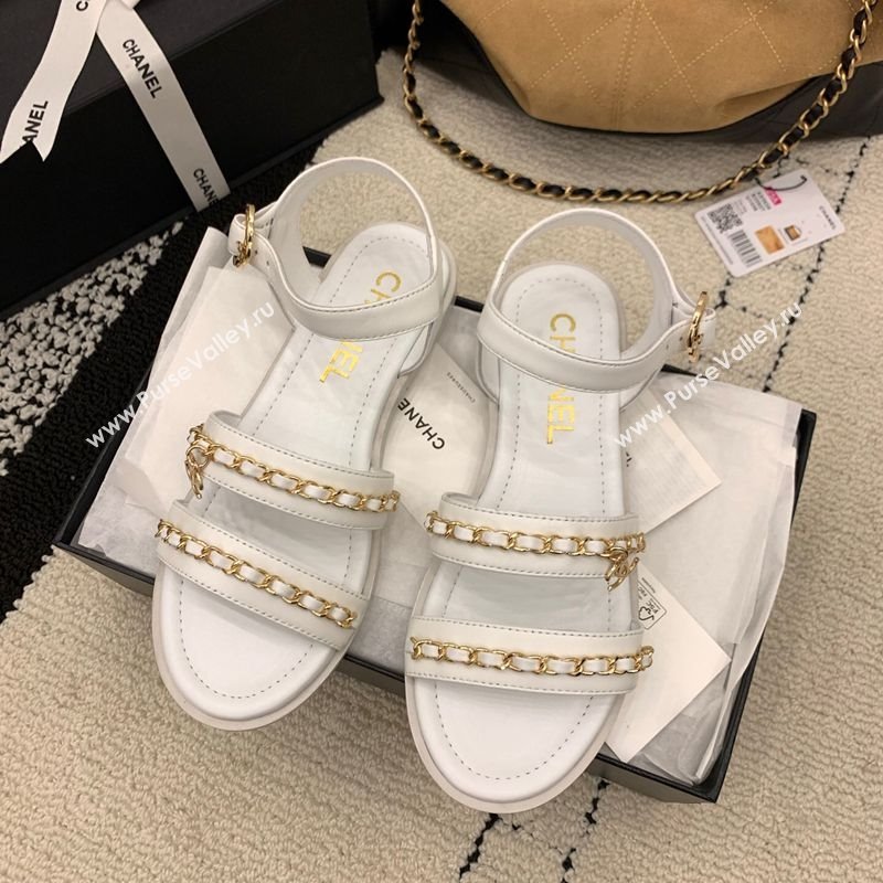 Chanel Calfskin Leather Flat Sandals with Chain White 2025 G46801 (MD-251223087)