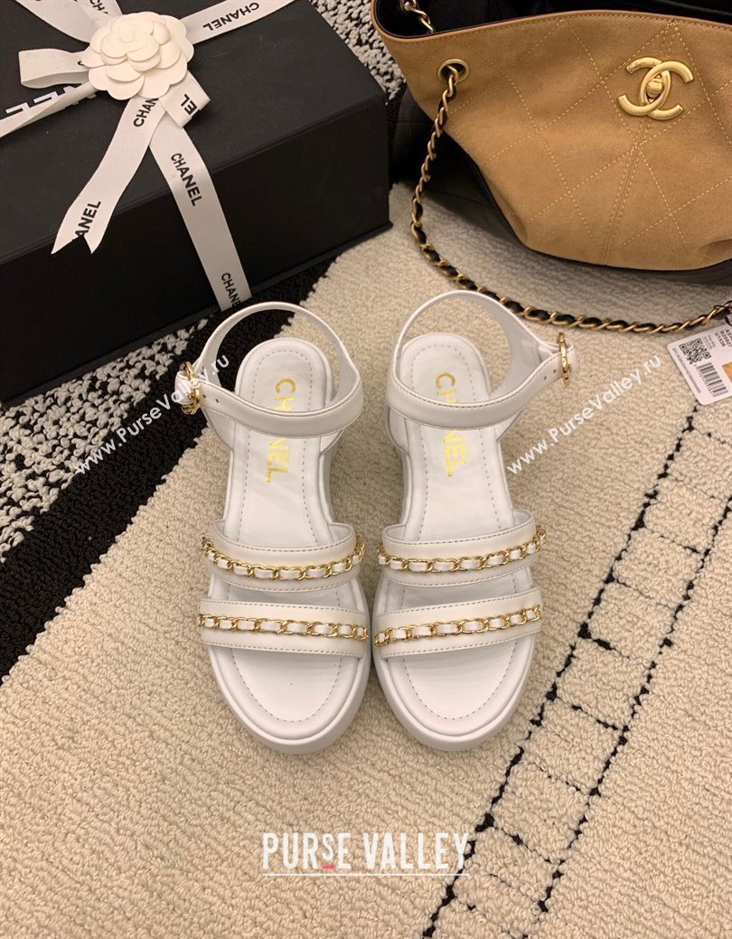 Chanel Calfskin Leather Platform Sandals 6cm with Chain White 2025 G46800 (MD-251223085)