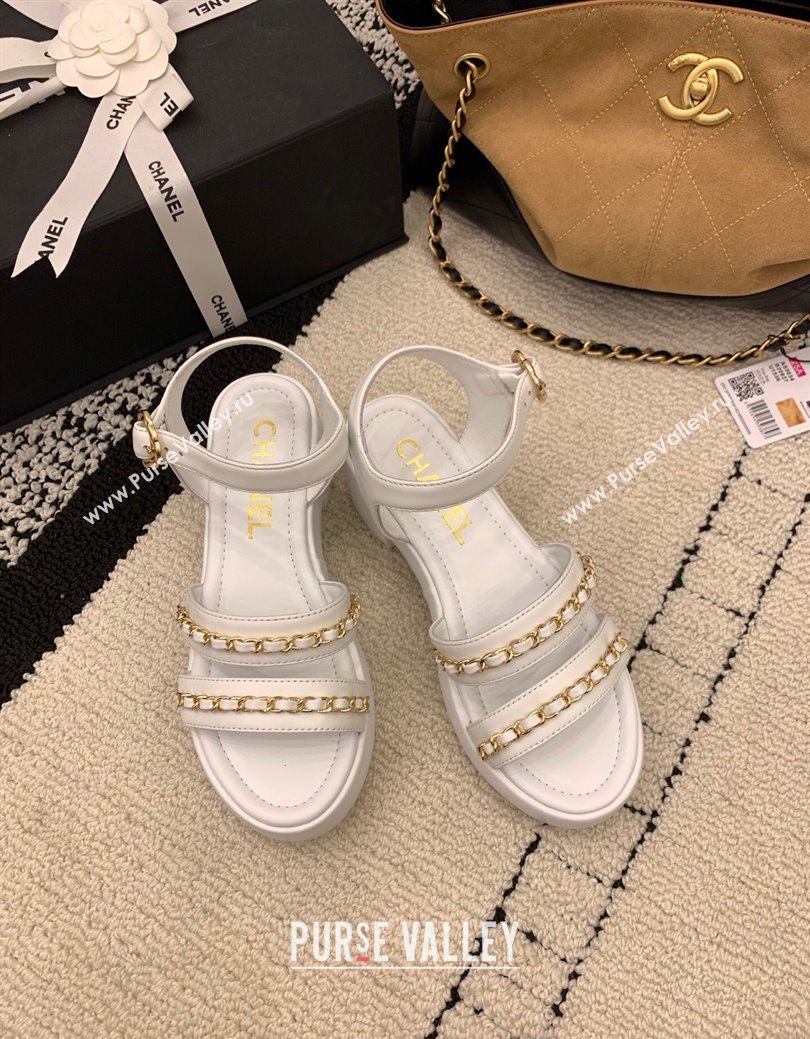 Chanel Calfskin Leather Platform Sandals 6cm with Chain White 2025 G46800 (MD-251223085)