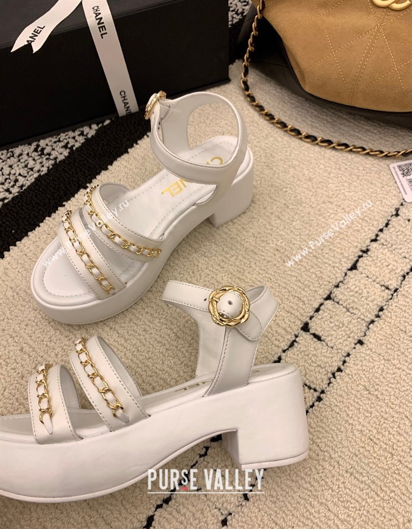 Chanel Calfskin Leather Platform Sandals 6cm with Chain White 2025 G46800 (MD-251223085)