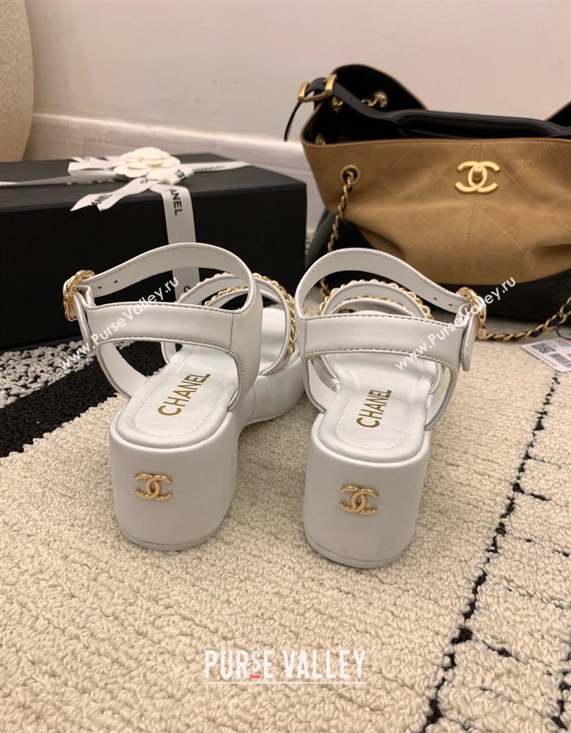 Chanel Calfskin Leather Platform Sandals 6cm with Chain White 2025 G46800 (MD-251223085)