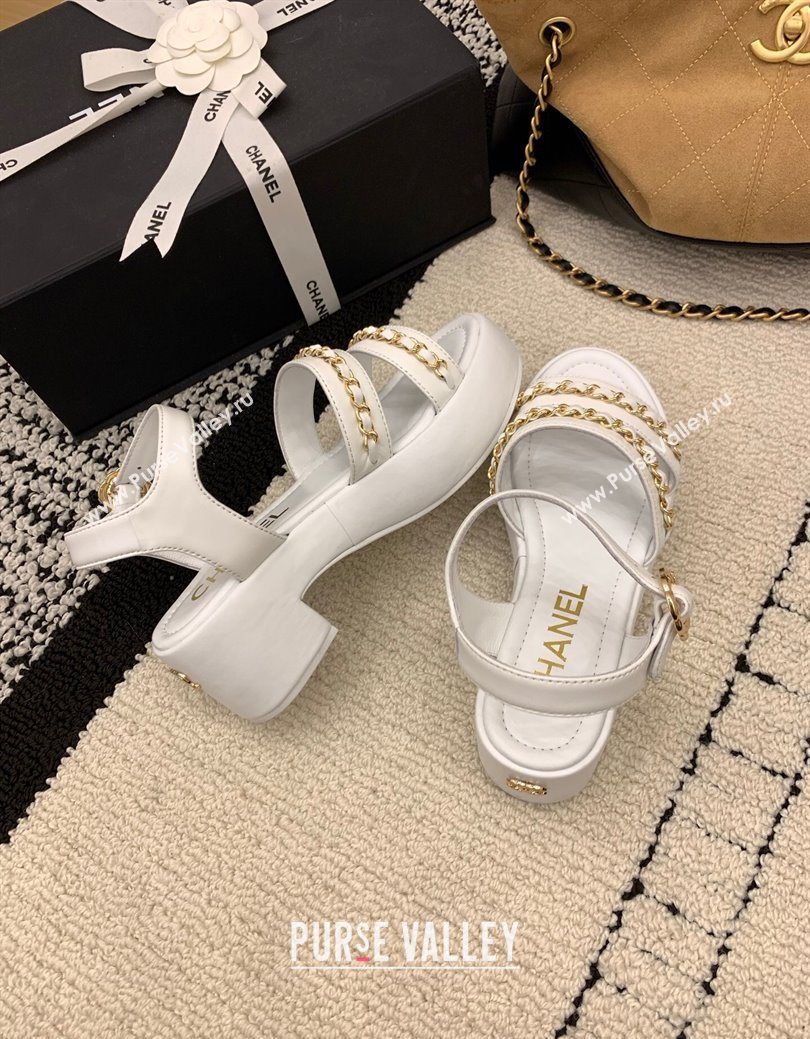Chanel Calfskin Leather Platform Sandals 6cm with Chain White 2025 G46800 (MD-251223085)