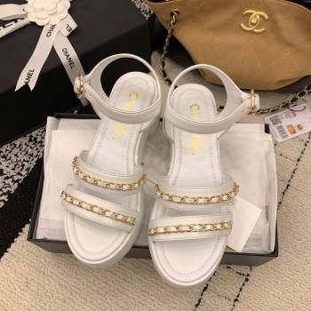 Chanel Calfskin Leather Platform Sandals 6cm with Chain White 2025 G46800 (MD-251223085)