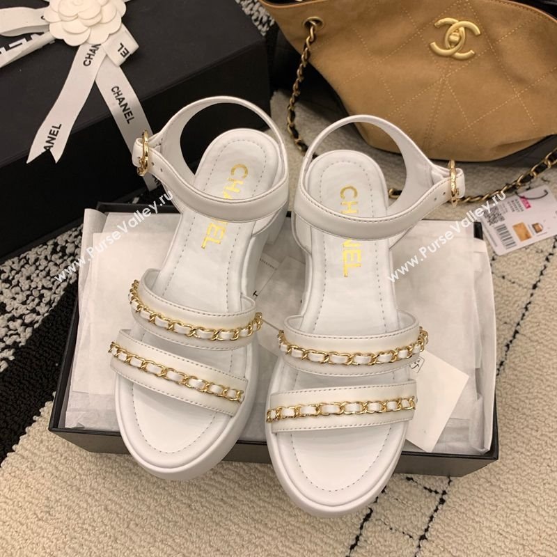 Chanel Calfskin Leather Platform Sandals 6cm with Chain White 2025 G46800 (MD-251223085)