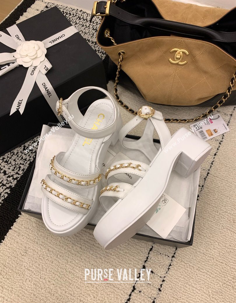 Chanel Calfskin Leather Platform Sandals 6cm with Chain White 2025 G46800 (MD-251223085)