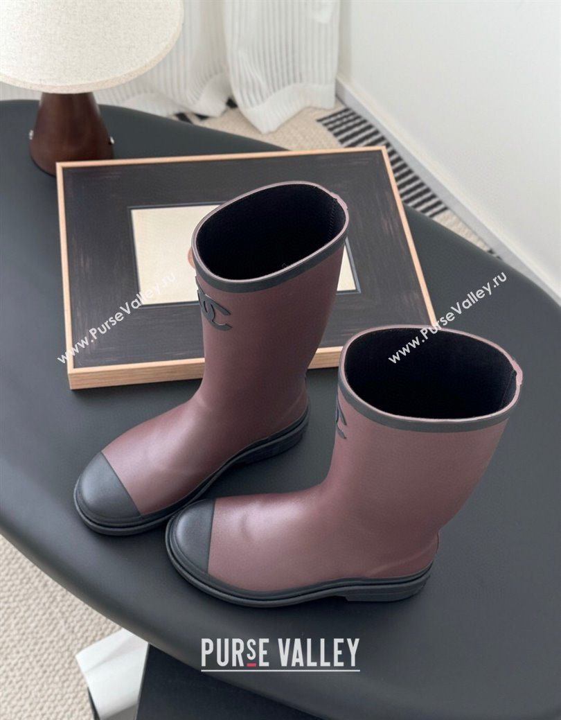 Chanel Rubber Rain Boots Burgundy 2025 CH122301 (GDX-251223001)