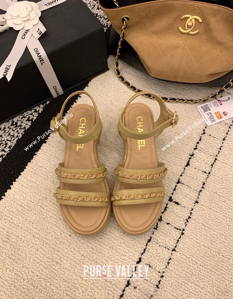 Chanel Calfskin Leather Platform Sandals 6cm with Chain Beige 2025 G46800 (MD-251223088)
