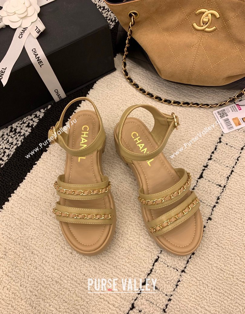Chanel Calfskin Leather Platform Sandals 6cm with Chain Beige 2025 G46800 (MD-251223088)