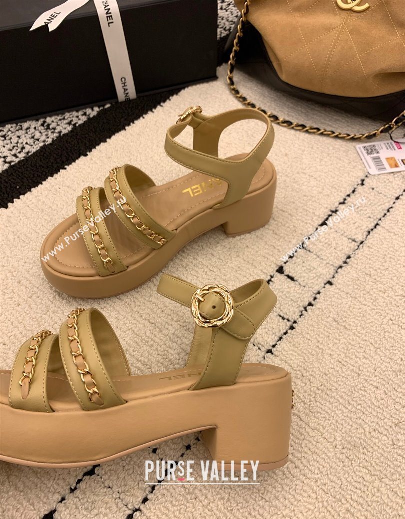 Chanel Calfskin Leather Platform Sandals 6cm with Chain Beige 2025 G46800 (MD-251223088)