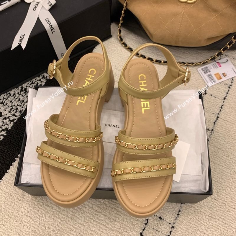 Chanel Calfskin Leather Platform Sandals 6cm with Chain Beige 2025 G46800 (MD-251223088)