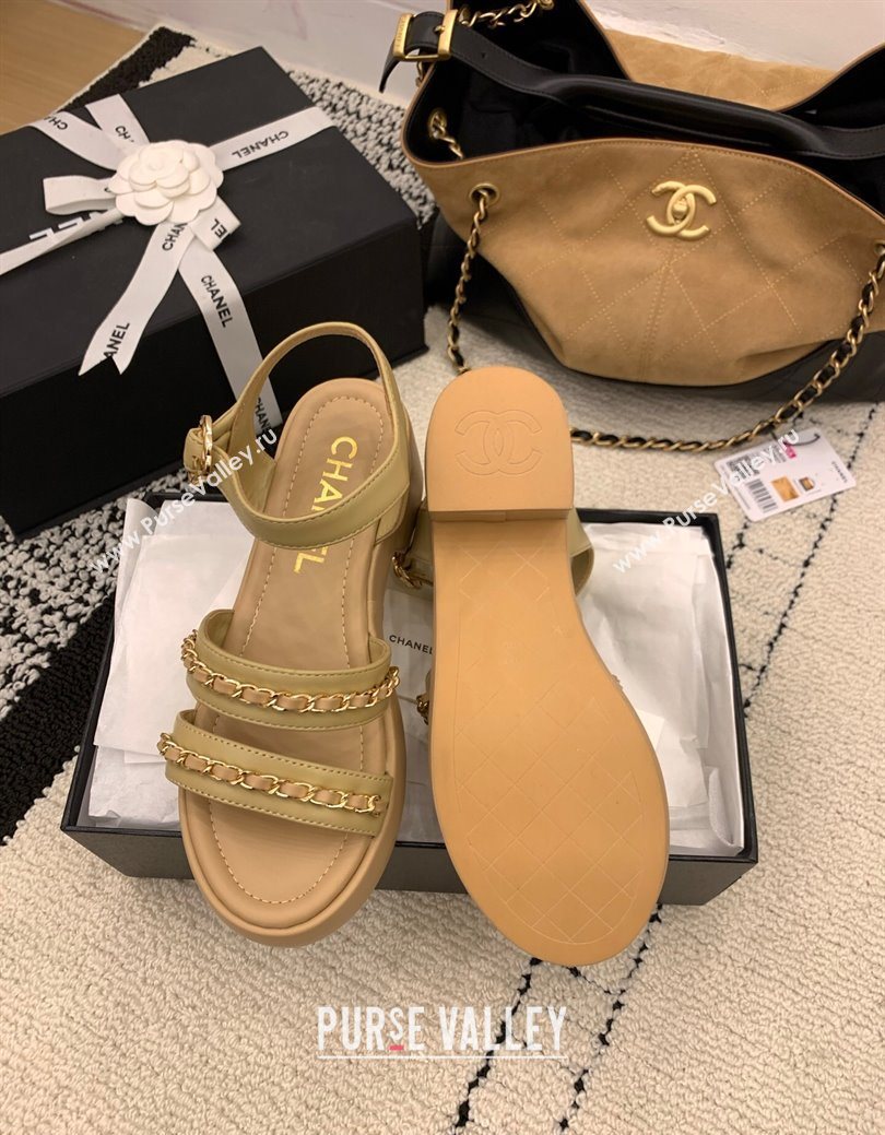 Chanel Calfskin Leather Platform Sandals 6cm with Chain Beige 2025 G46800 (MD-251223088)