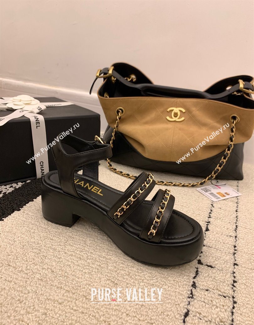 Chanel Calfskin Leather Platform Sandals 6cm with Chain Black 2025 G46800 (MD-251223089)