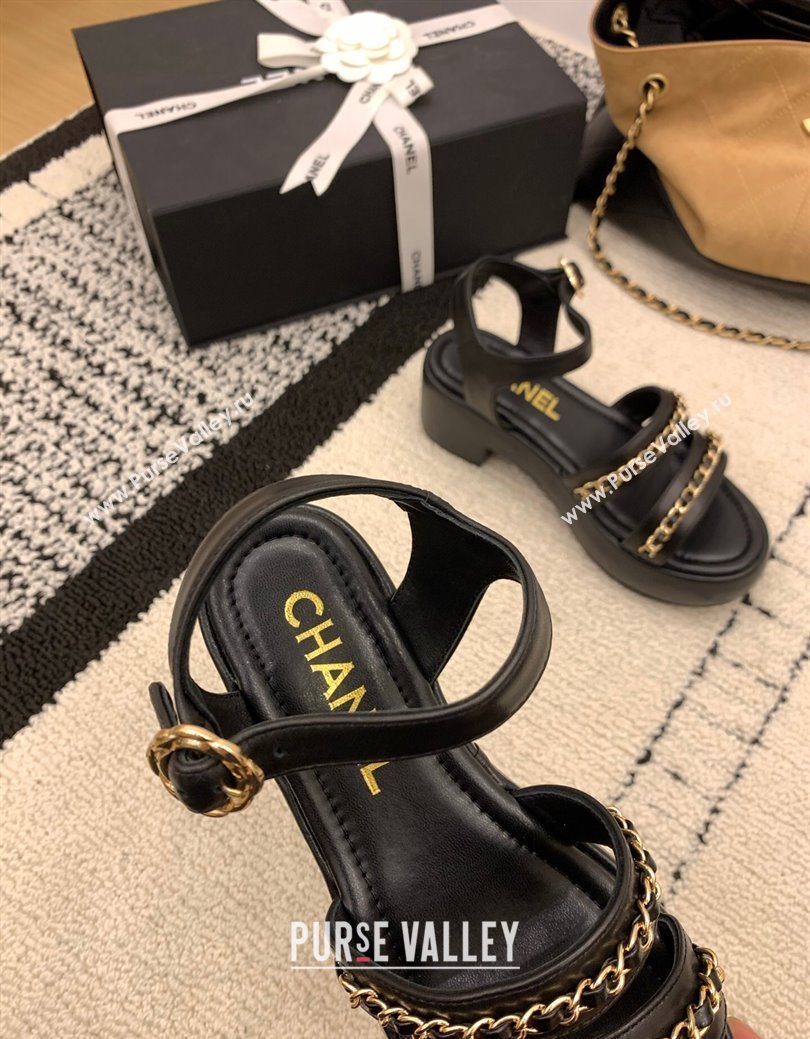 Chanel Calfskin Leather Platform Sandals 6cm with Chain Black 2025 G46800 (MD-251223089)