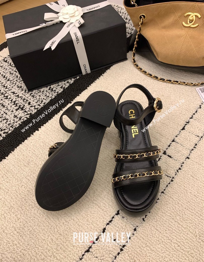 Chanel Calfskin Leather Platform Sandals 6cm with Chain Black 2025 G46800 (MD-251223089)